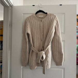 Favorite Daughter Cream Cable-Knit Belted Cardigan